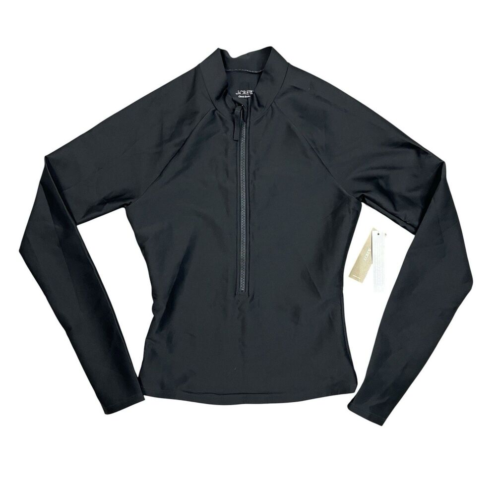 J.Crew Rash Guard Classic Sculpt  Women S Black  Long Sleeve Half Zip Swim CJ741
